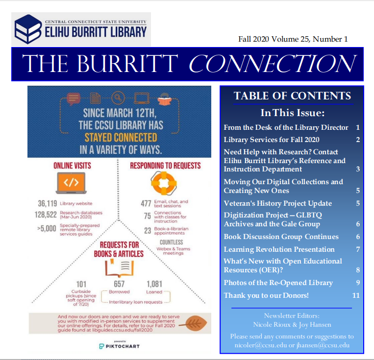 Fall 2020 Library Newsletter frontpage image