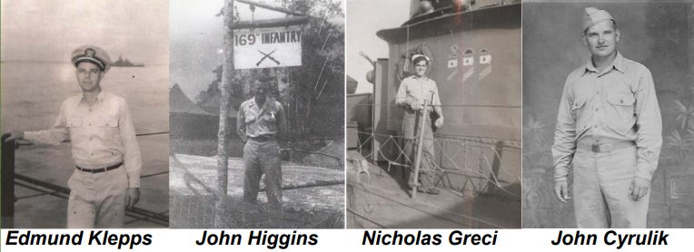 Photos of WWII Veterans Edmund Klepps, John Higgins, Nicholas Greci, John Cyrulik